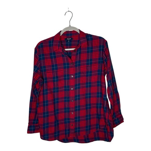 Madewell Shirt Womens Small Red Flannel Button Up Long Sleeve Oversized Casual - Picture 1 of 11